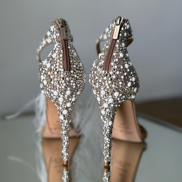 New Jimmy Choo Viola 110 Crystal Sandals Ostrich Feather Tassel Wedding $1,895 - Picture 11 of 15